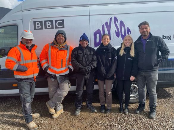 Left to right; Billy Byrne, BBC DIY SOS, Monica Beadle, Digital Marketing Executive for Roman, Sophie Stanwix, Marketing Communications Manager for Roman, Nick Knowles, BBC DIY SOS Left to right; Billy Byrne, BBC DIY SOS, Monica Beadle, Digital Marketing Executive for Roman, Sophie Stanwix, Marketing Communications Manager for Roman, Nick Knowles, BBC DIY SOS