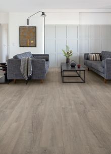 Capture, Patina Oak Grey laminate floor (SIG4752) from £35.49 per m2, Quick-Step, quick-step.co.uk