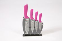 Rocknife Complete Set of Ceramic Knives in Stand Pink Handles 