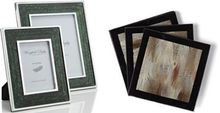 Green Pheasant Feather & Glass Photo Frame 7x11” £50, 6 x Duck Feather & Glass Coasters £50