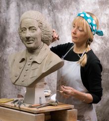 Finishing touches being made to the master model for Haddonstone’s bust of Lancelot ‘Capability’ Brown. The stonework edition wi