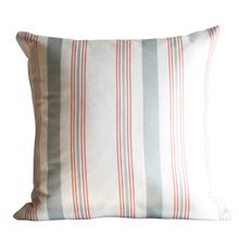 Cushion in Kate Medlicott Up and Down (Stone and Coral Pink)