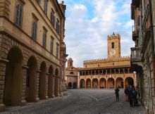 Square Piazza del Popolo in Offida, famous for its unusual triangular shape
